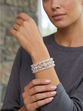 3 AB Crystal Bead Stretch Bracelet - Iridescent White